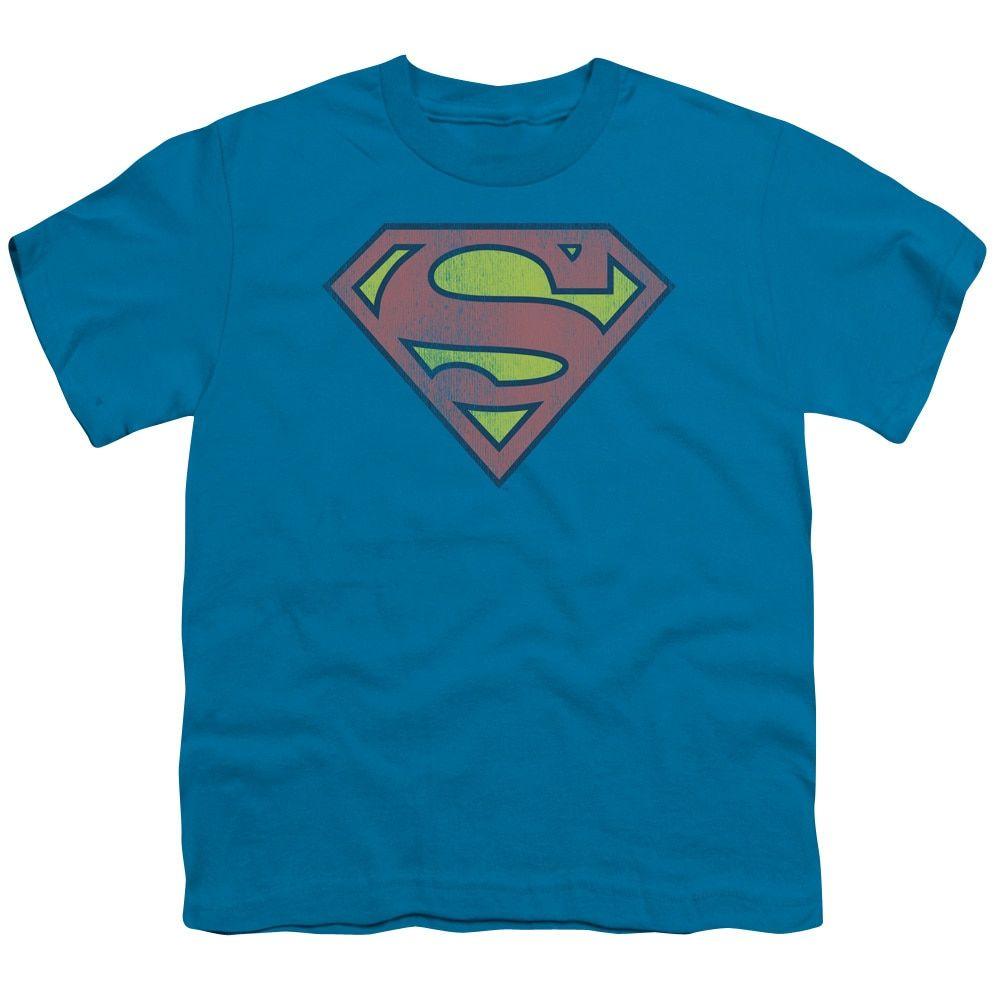 Retro Superman Logo - Retro Superman Logo Distressed Youth Blue T-Shirt