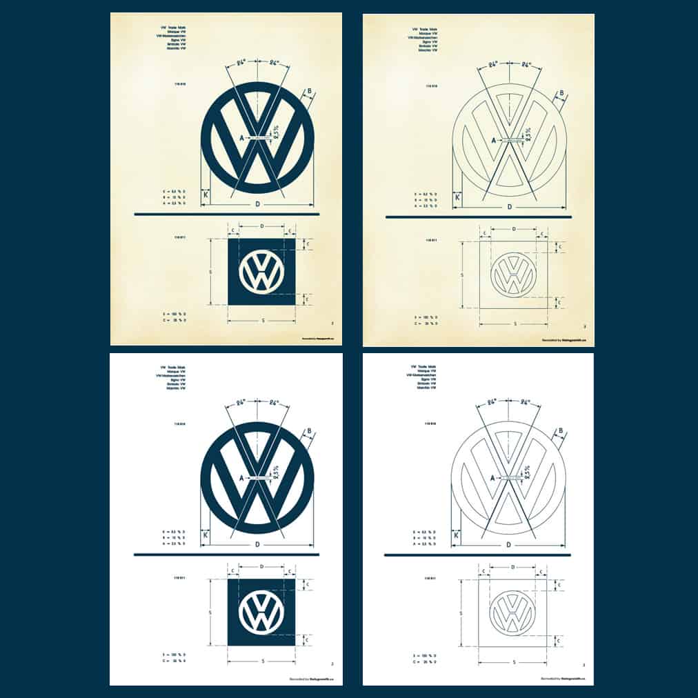 Vintage VW Logo - Recreated-Vintage VW Logo Specification Poster For Download