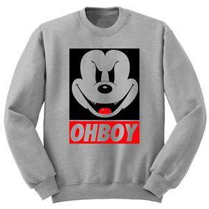 Mickey Mouse Obey Logo - Evil Mickey Mouse OHBOY Grey Sweater OBEY Disney Jumper Hoodie