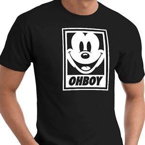 Mickey Mouse Obey Logo - Mickey Mouse Oh Boy Obey Parody Cotton Crew Neck Short Sleeve T