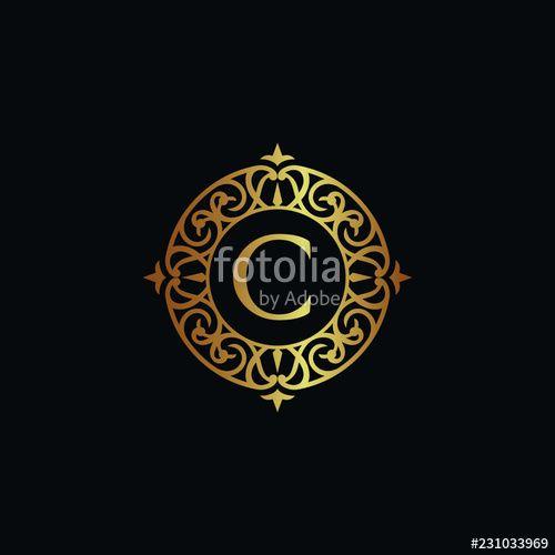 Old C Logo - Vintage old style logo icon golden. Royal hotel, Premium boutique