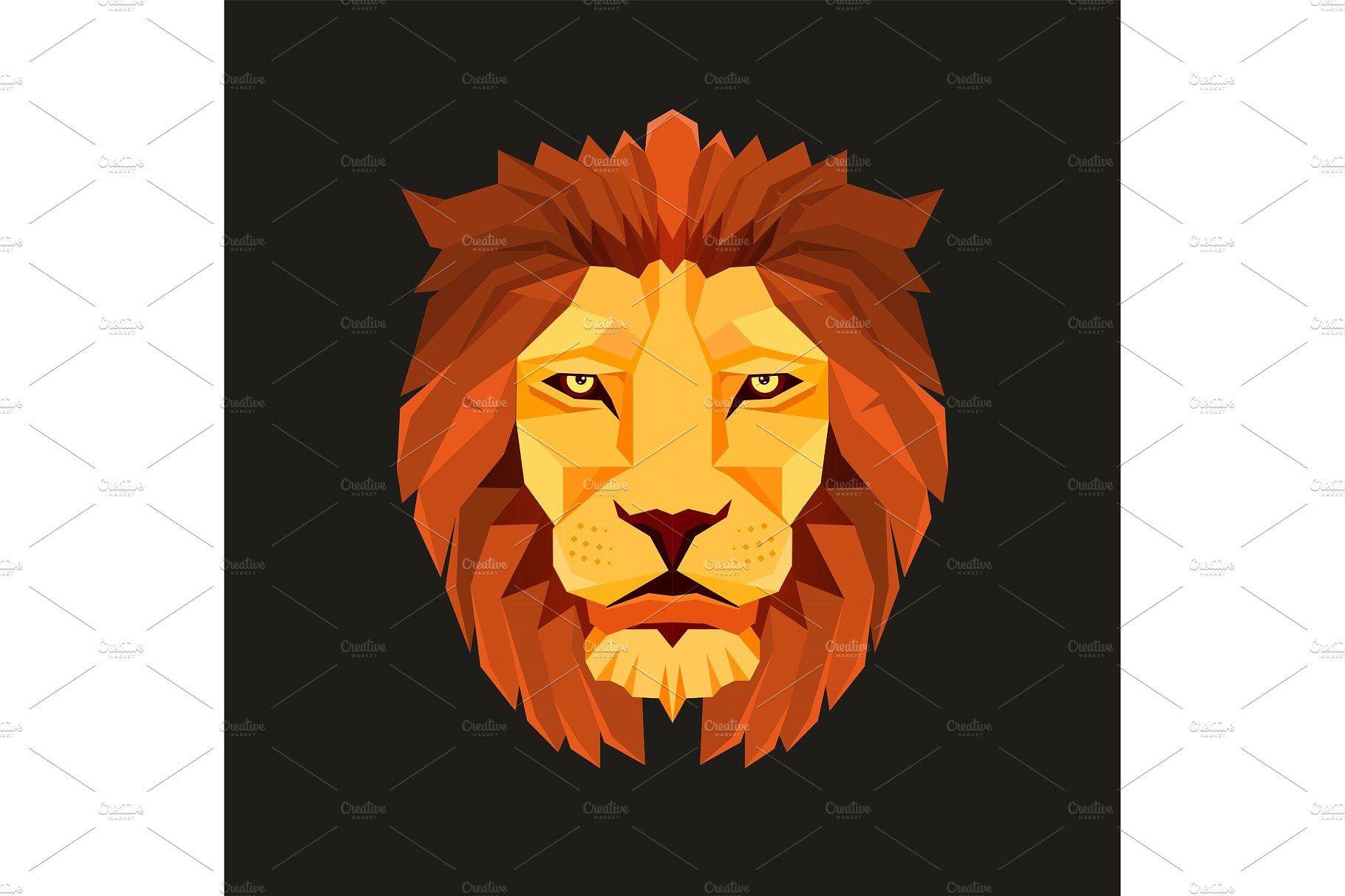 Orange Lion Head Logo - Lion head. Low poly design. Creative logo elements. Illustrations