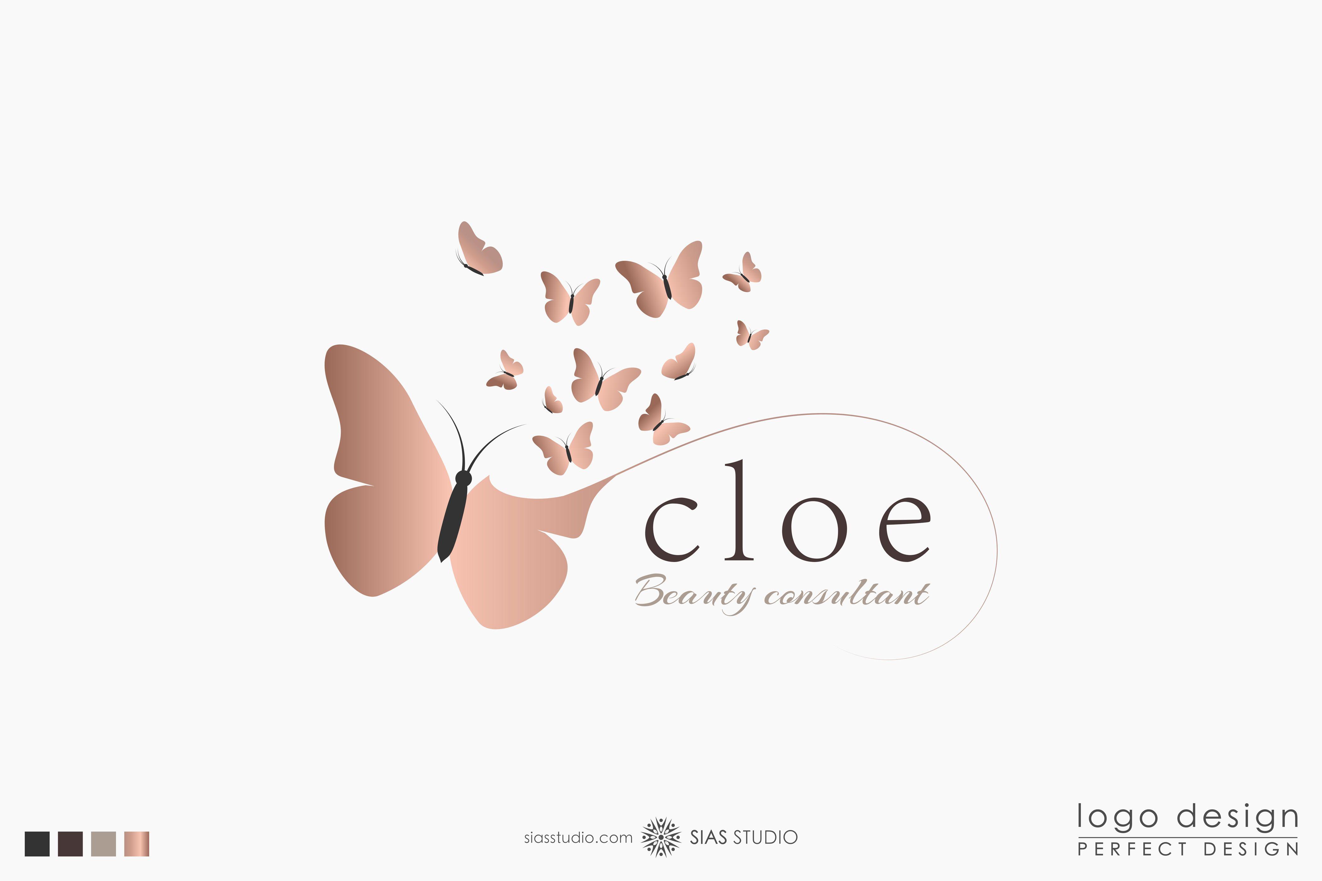 Cloe Logo - Logo design Cloe With flying butterflies in pink gold effect