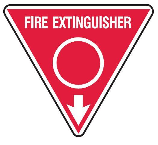 Fire Extinguisher Arrow Logo - Fire Equipment Triangle Signs - Fire Extinguisher Arrow Down Red