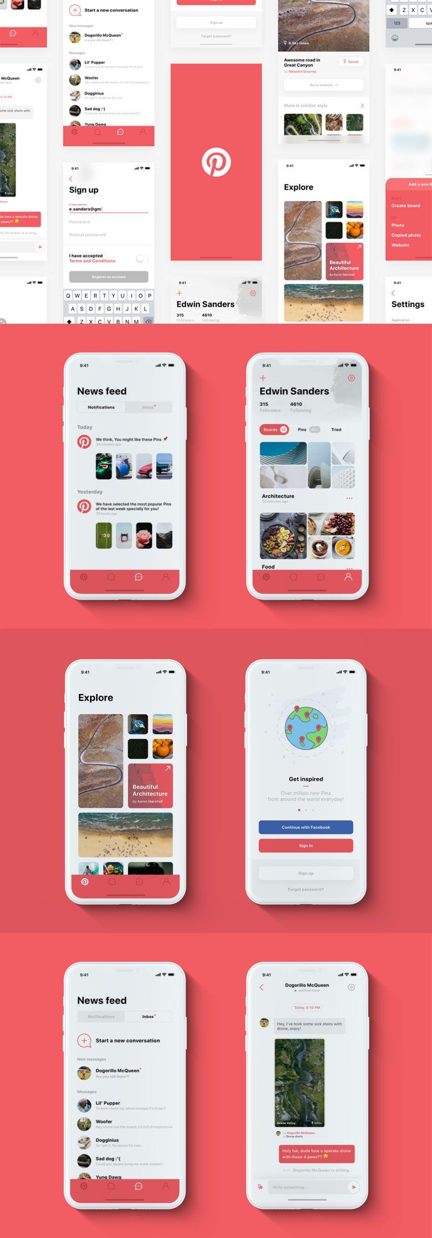 Pinterest iPhone App Logo - Pinterest App Design Concept - Free Sketch for iPhone X - FreebiesUI