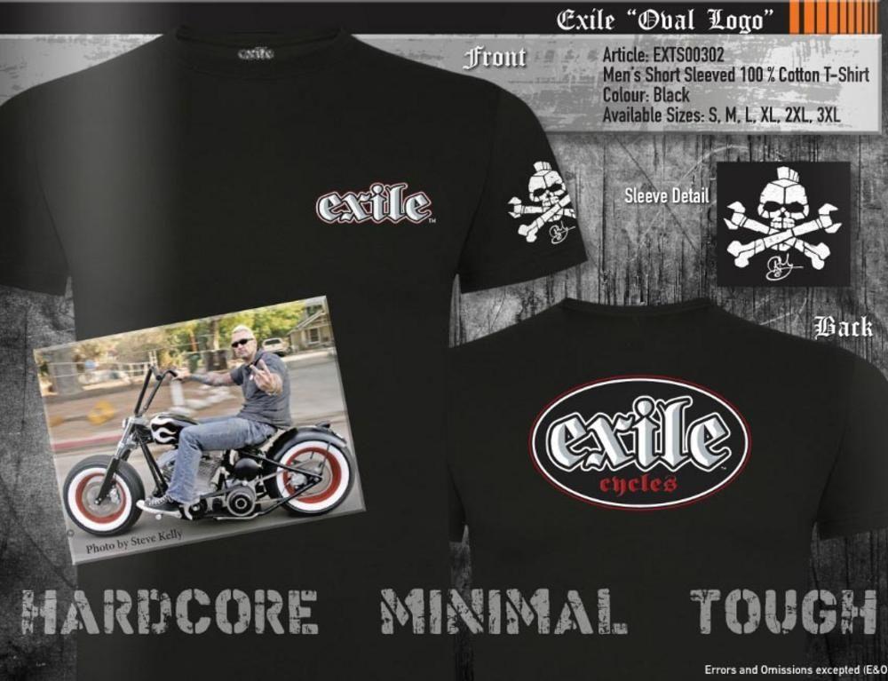 Exile Oval Logo - Official T Shirt EXILE CYCLES Custom Motorcycle Chopper OVAL Logo ...