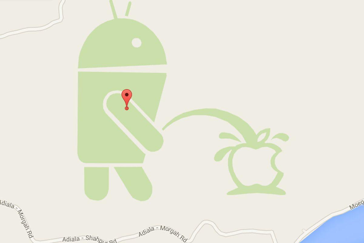 2015 Apple Logo - Google apologizes for the Android robot peeing on an Apple logo