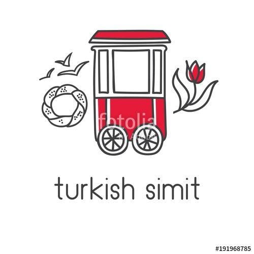 Food Vendor Logo - Modern vector illustration of turkish traditional cart with simit ...