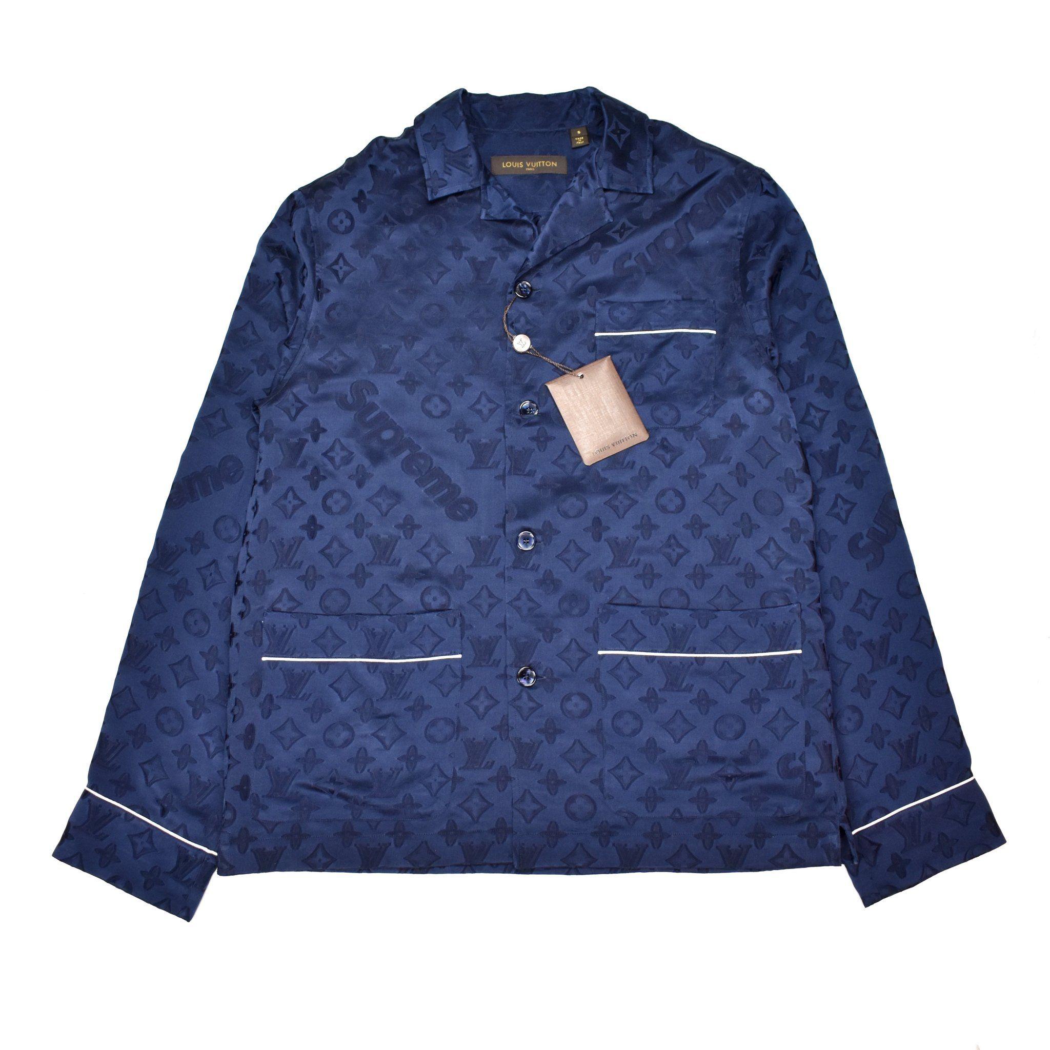 Louis Vuitton X Supreme Black Logo - Louis Vuitton x Supreme - Navy Silk LV Monogram Box Logo Pajama ...