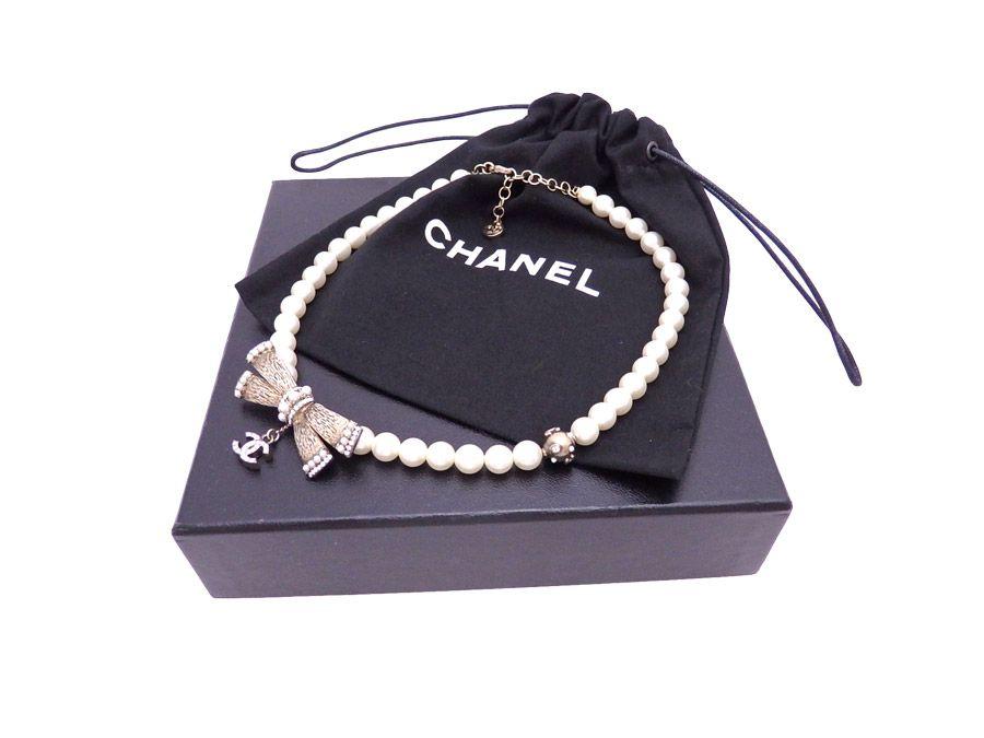Fake Chanel Logo - BrandValue: Chanel CHANEL necklace here mark ribbon motif white x