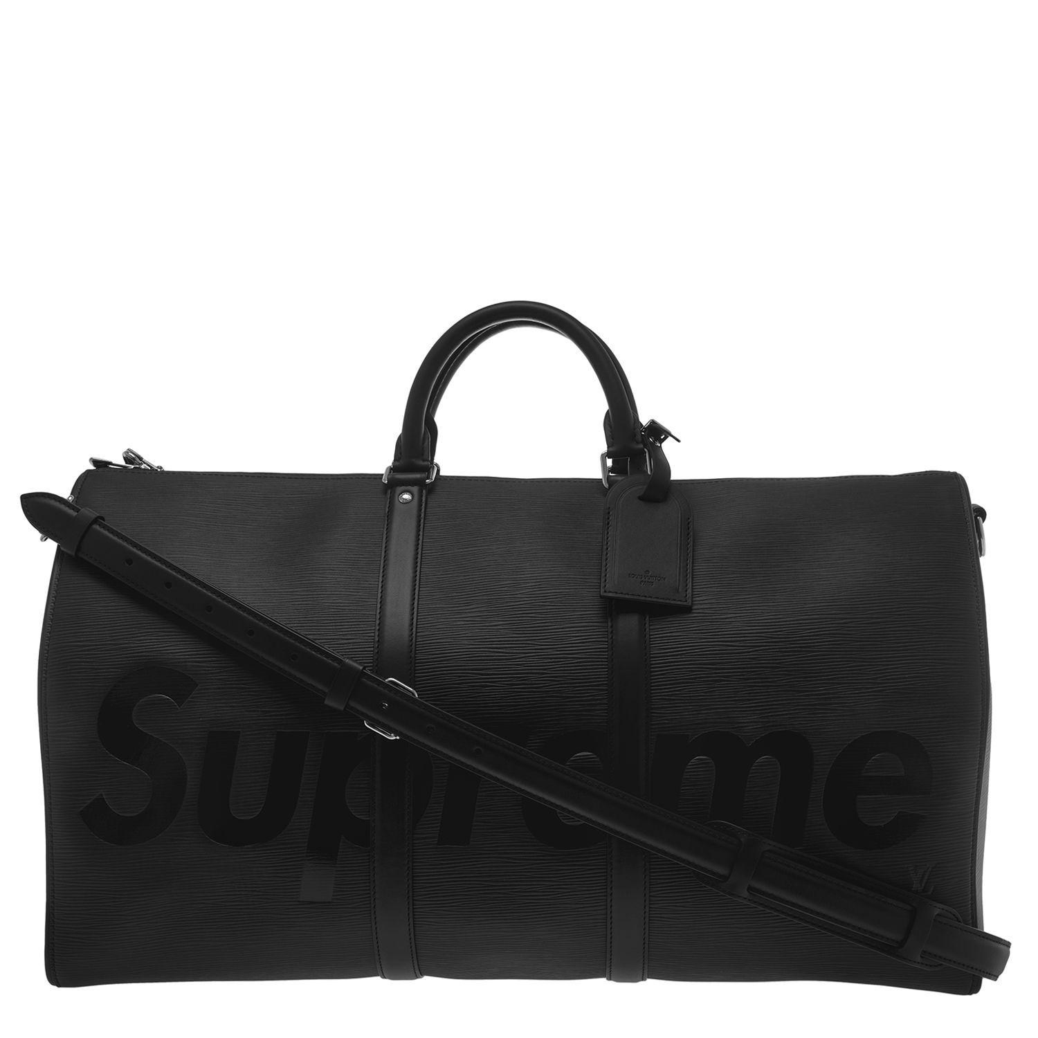Louis Vuitton X Supreme Black Logo - Louis Vuitton x Supreme Black Epi Leather Keepall Bandouliere 55 ...
