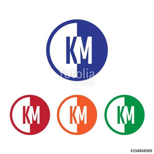 Orange Circle with Line Logo - KM initial circle half logo blue,red,orange and green color