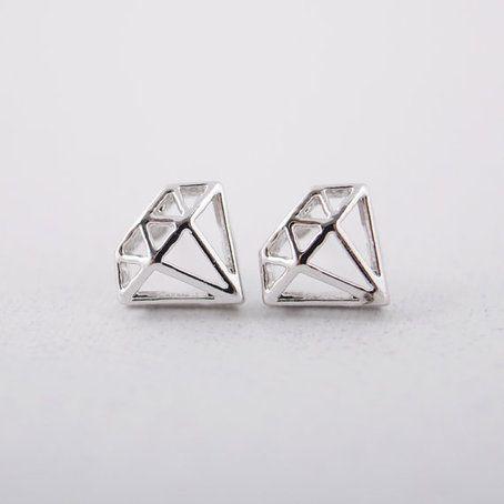 Silver Diamond Shaped Logo - DIAMOND SHAPED STUD EARRINGS IN SILVER on The Hunt