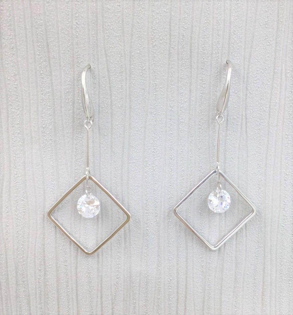 Silver Diamond Shaped Logo - Treharris Silver Diamond Shaped Crystal Drop Dangle Earrings - Rose ...