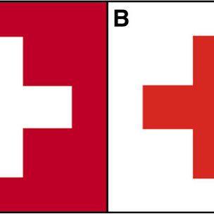 White Swiss Cross Red Background Logo - Flag of Switzerland (A) and symbol of the Red Cross (B). The design ...