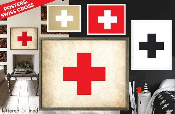Swiss Red Cross Logo - Swiss Cross Poster 9 Colors 6 Sizes Swiss Army Logo Red | Etsy