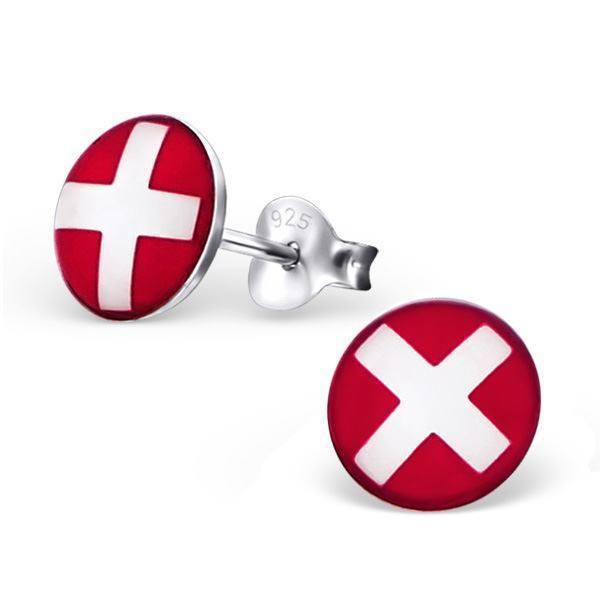 Swiss Red Cross Logo - Red Cross Swiss X Logo Studs - Silver Earrings