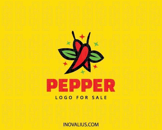 Red Black Yellow Food Logo - Stylized logo for sale in the shape of a pepper combined with leaves ...