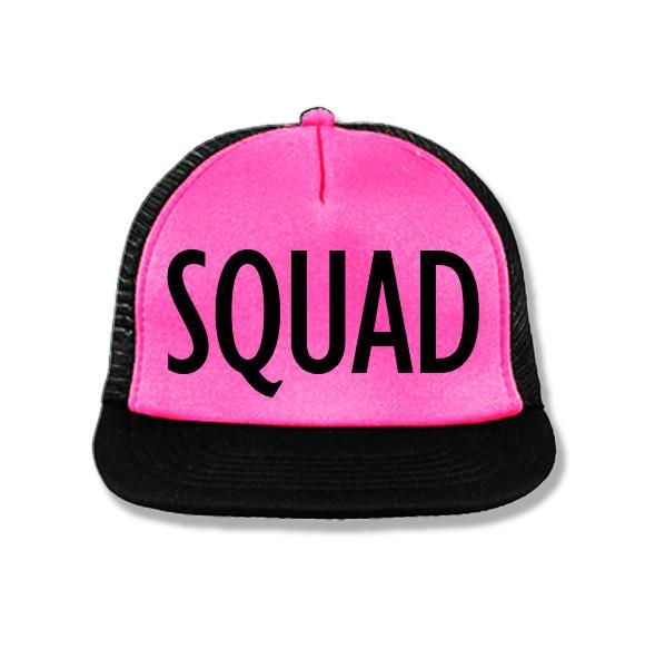 Pink Squad Logo - SQUAD Snapback Trucker Hat Pink with Black Print