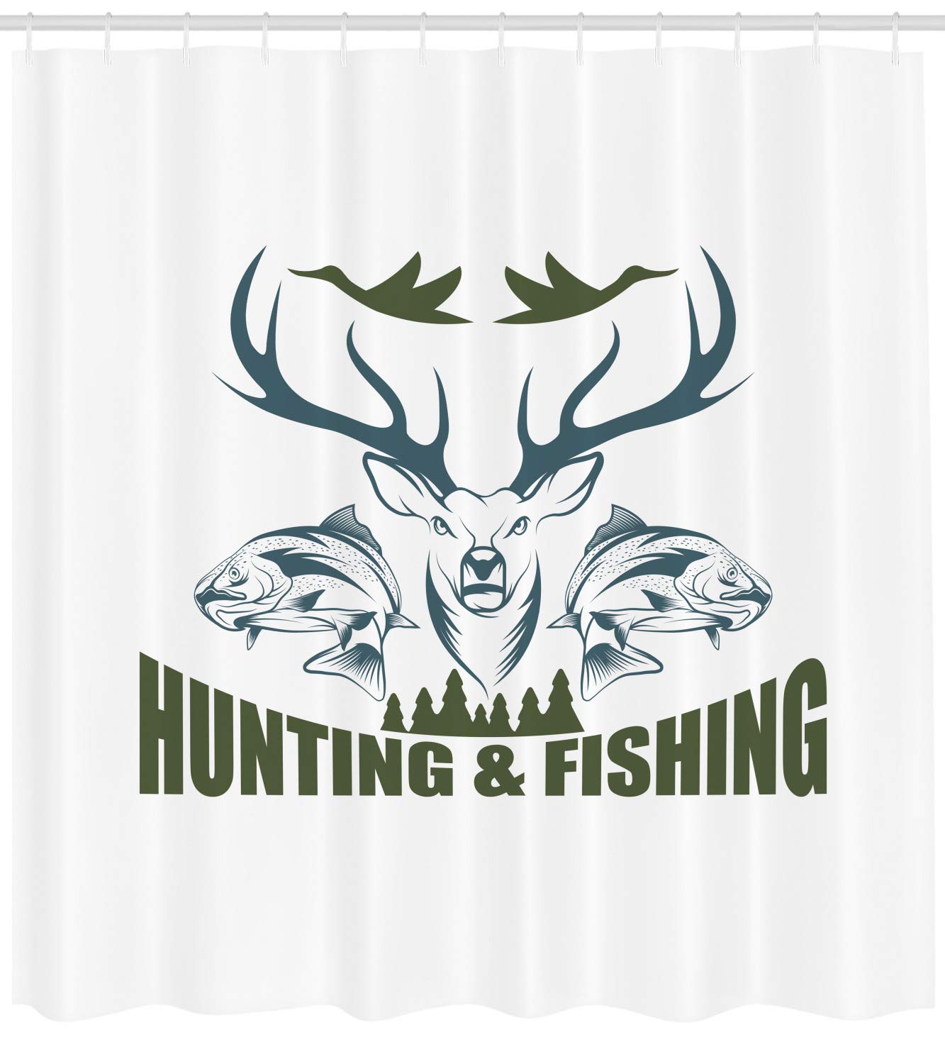 Moose Head Logo - Ambesonne Hunting Decor Shower Curtain, Artistic Emblem