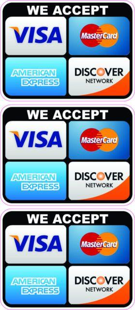 Visa MasterCard Discover Credit Card Logo - Credit Card Logo Sticker Decals X 3 We Accept VISA MasterCard
