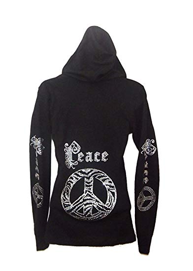 Zebra Clothing Logo - Gothic Zebra Peace Logo Rhinestones Hoodie