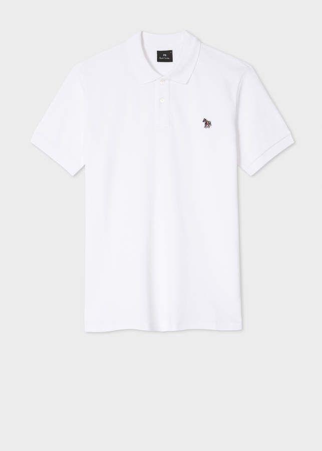 Zebra Clothing Logo - Ps Paul Smith Men's White Organic Cotton Pique Zebra Logo Polo Shirt