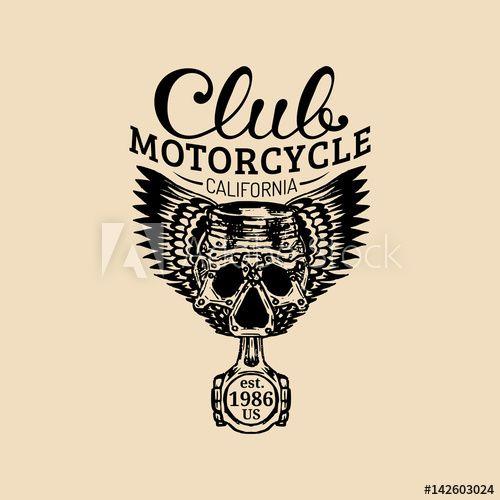 Garage Store Logo - Biker piston-scull logo illustration. MC sign. Custom garage label ...