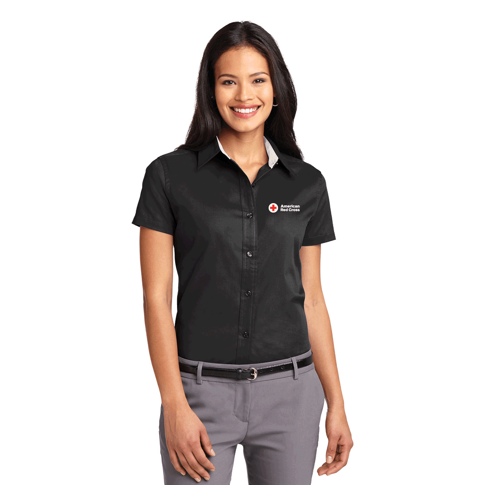 Women American Red Cross Logo - Women's Short Sleeve Button Up Oxford Shirt | Red Cross Store