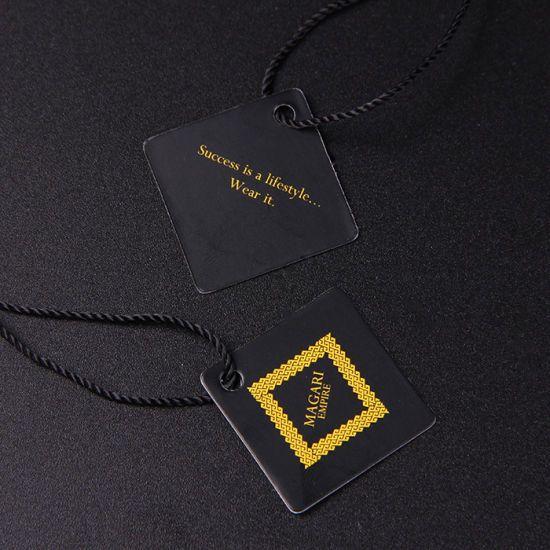 Tag Wholesale Logo - China Black Paper with Gold Print Logo Hang Tag for Wholesale