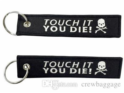 Tag Wholesale Logo - Touch It, You Die! Motorcycle Key Tag Custom Logo Embroidery Fabric