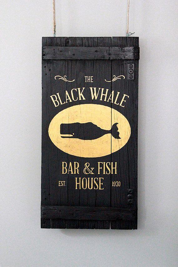 Black Whale Logo - The Black Whale Bar & Fish House Sign Handpainted on Reclaimed Wood ...