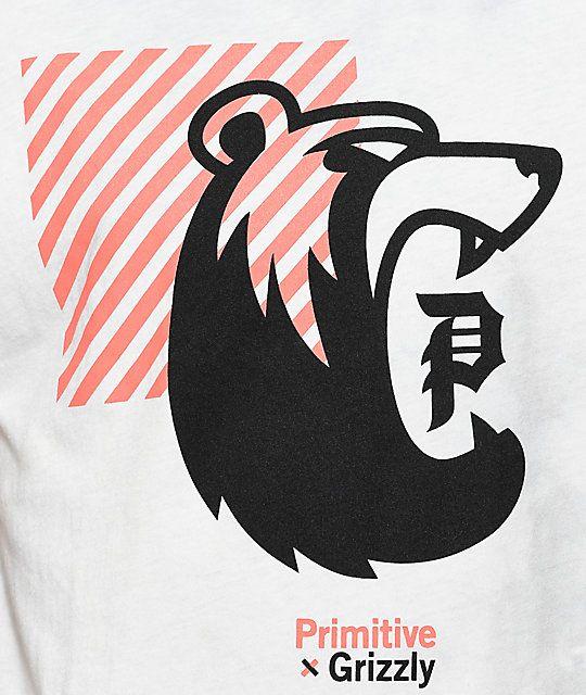 Primitive Grizzly Logo - Primitive X Grizzly Bearhaus Washed Ice Grey T-Shirt | Zumiez