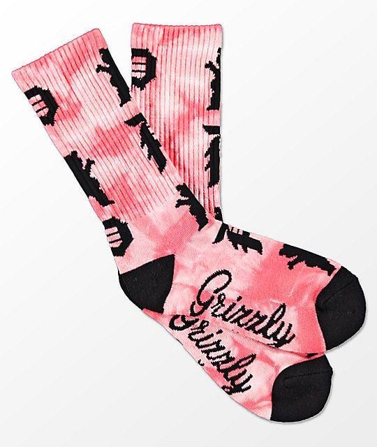 Primitive Grizzly Logo - Primitive x Grizzly Logo Scatter Coral Washed Crew Socks