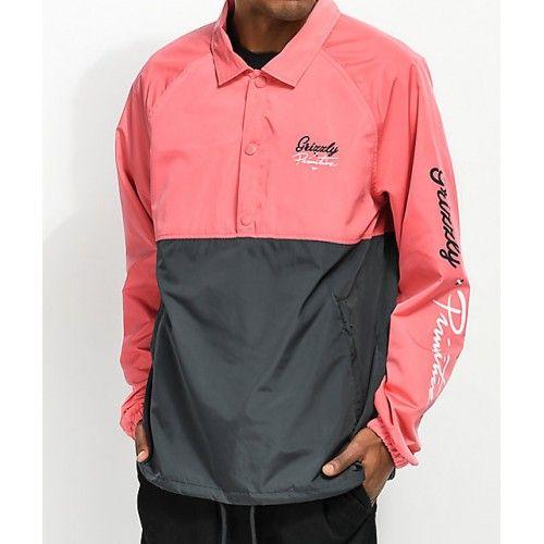 Primitive Grizzly Logo - Primitive x Grizzly Pink & Black Anorak Jacket Traditional fold down ...