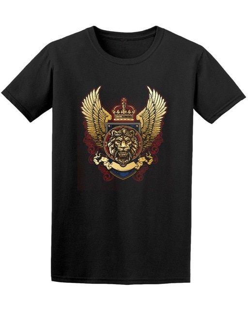 Fashion Wing Logo - 100% Cotton Lion Wing Shield Logo Men's Fashion T shits-in T-Shirts ...