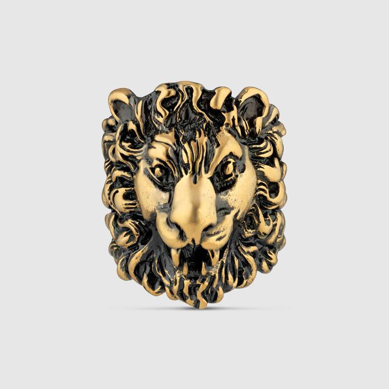 Gucci Lion Logo - Lion head ring in Metal with aged gold finish | Gucci Fashion Rings