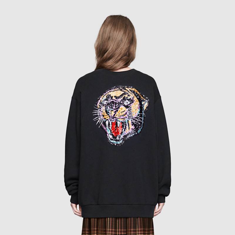 Gucci Lion Logo - Oversize sweatshirt with Gucci logo in Black heavy felted cotton