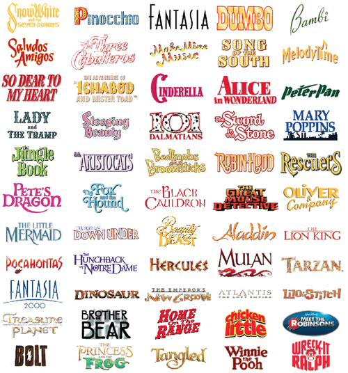 Disney Movie Title Logo - Disney title treatments in the order the movies were released