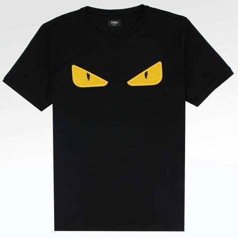 Fendi Monster Eyes Logo - Fendi Monster Eyes Studded Logo T Shirt Black Yellow – Crepslocker