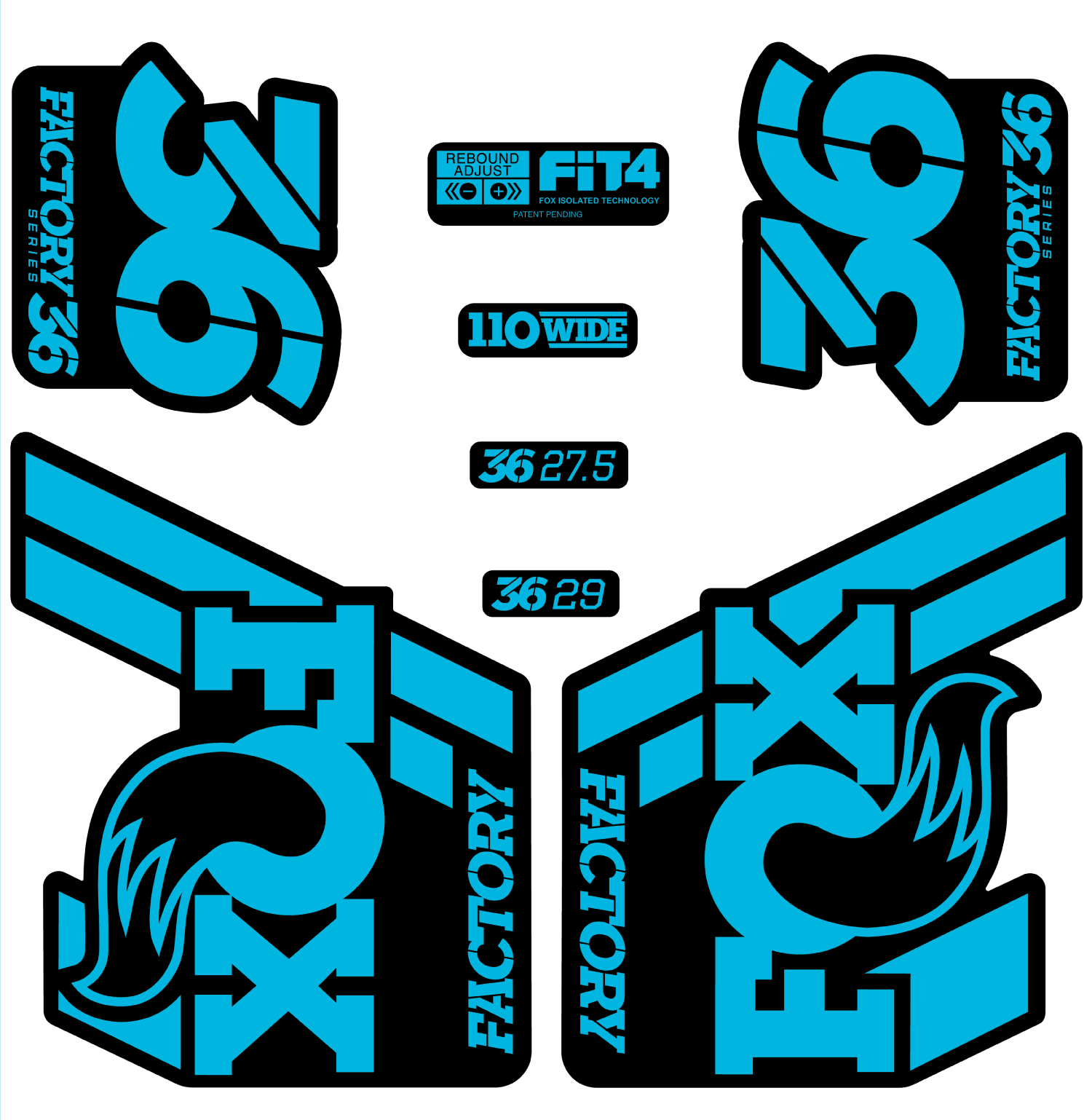 Blue and Green Fox Logo - Fox 36 Float Decal Kit - 2018 - Fanatik Bike Co.