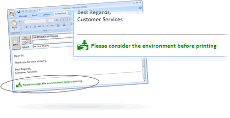 Green Email Logo - Think Before Printing - Please consider the environment before printing
