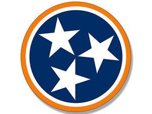 In an Orange a Blue Circle Logo - 4x4 inch ORANGE Round Tennessee 3 Stars Sticker - volunteer tn flag ...