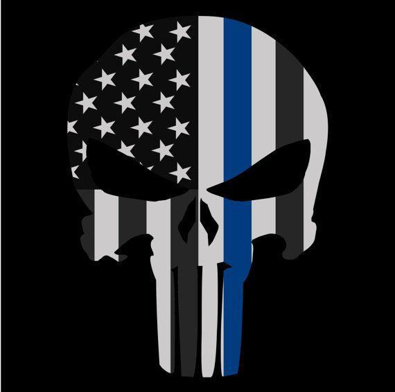 5 with Blue Lines Logo - Punisher Skull American Flag Police Blue Line Decal Sticker Graphic