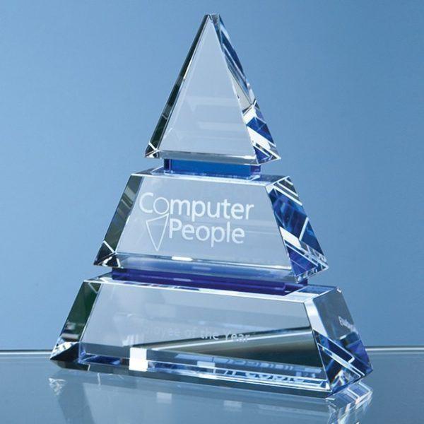 5 with Blue Lines Logo - 15cm Clear Optical Crystal Luxor Award with 2 Cobalt Blue Lines ...