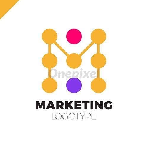 14 Dot Logo - Letter M logo design template. Marketing rate dot logotype