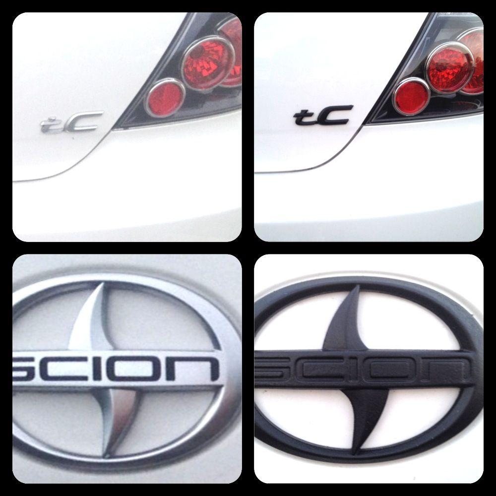 Scion tC Logo - Plastidip - matte black - scion tC emblems - before (on left) and ...