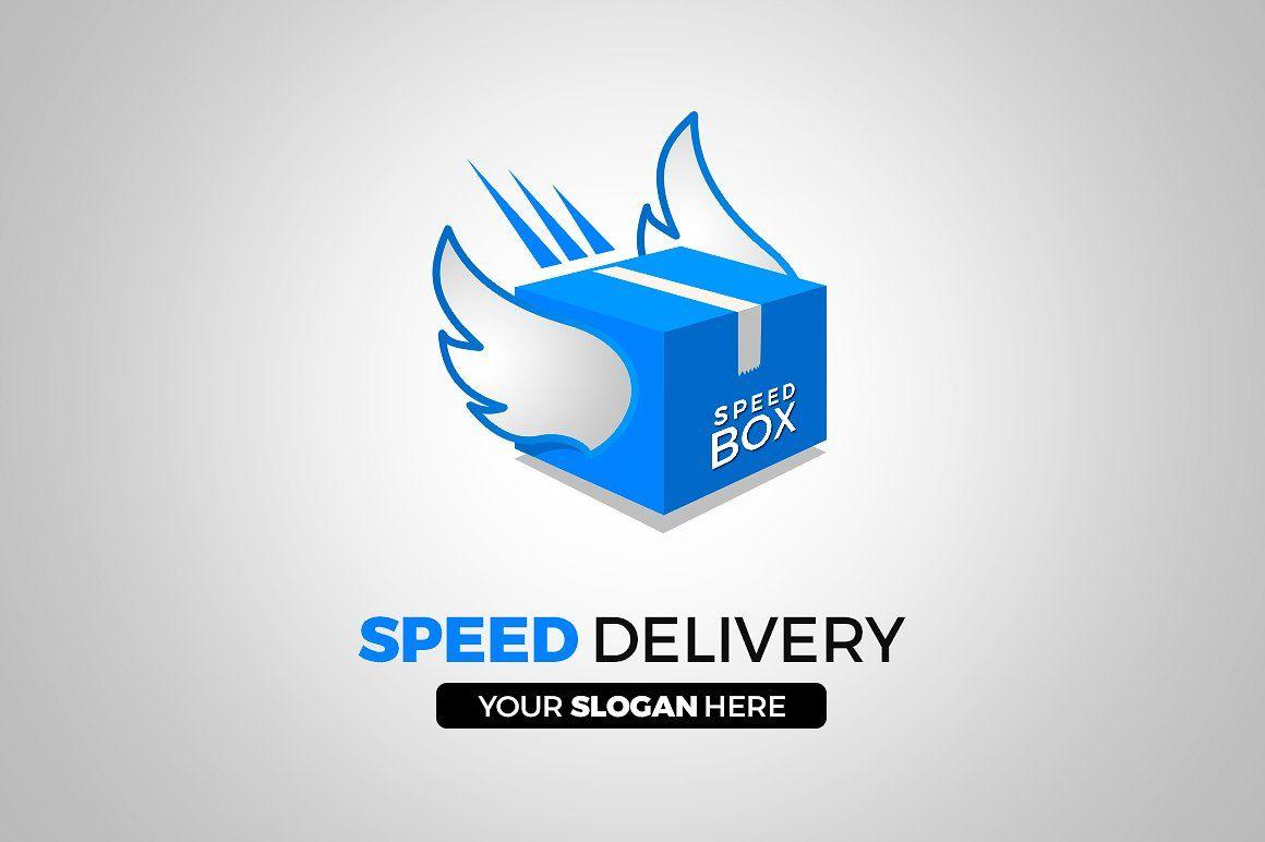 Delivery Company Logo - Flying Delivery Box Logo Design Logo Templates Creative Market