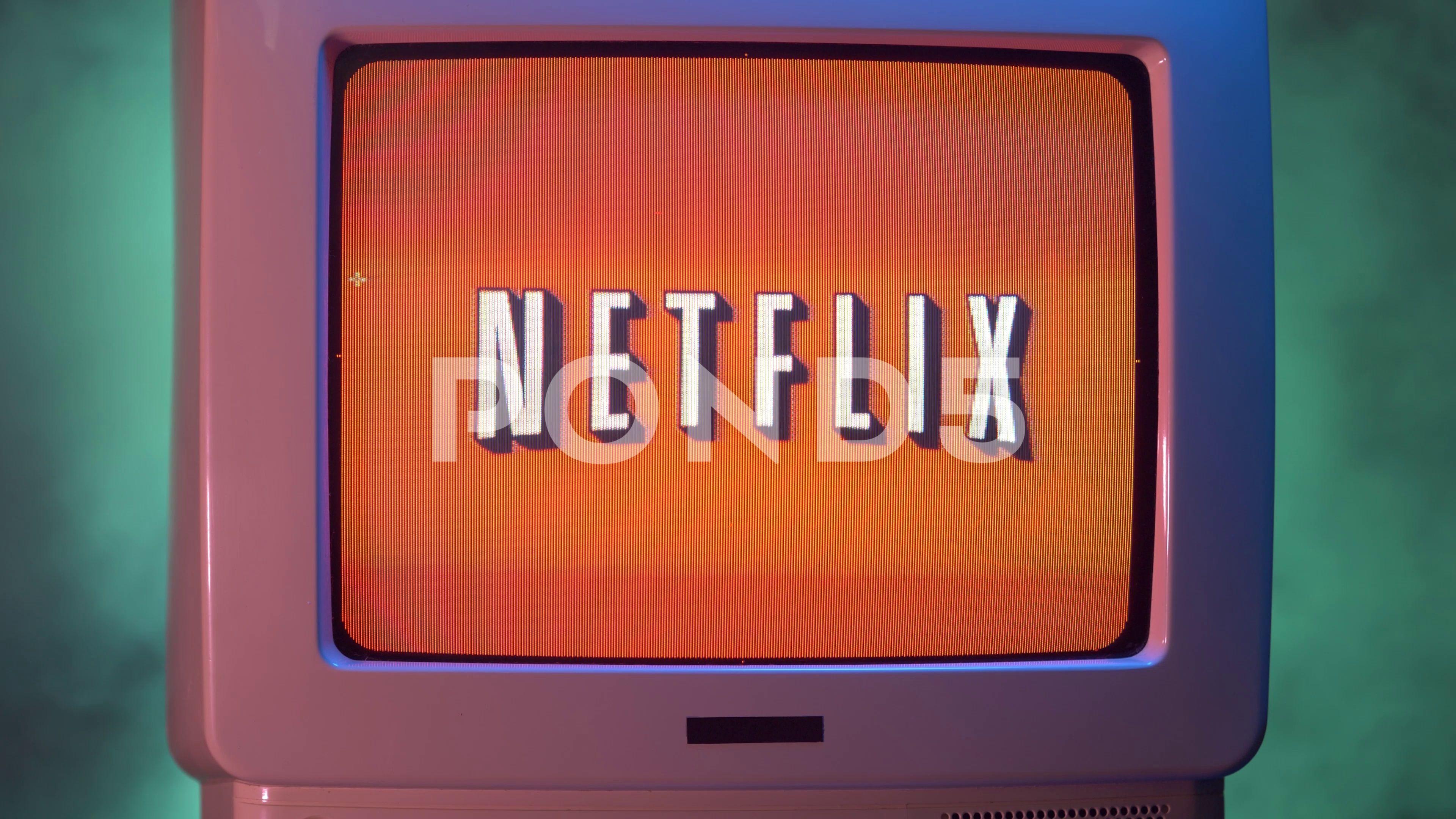 Netflix Old Logo - Netflix Logo on Old CRT Television Screen TV 80s 90s ~ Clip #95401522