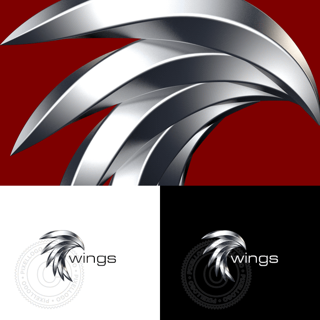 Red Eagle 3D Logo - Steel 3D Eagle Logo - Metal Feathers Egale Head | Pixellogo